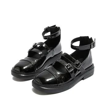 2021 Yeni Stil Bahar Deri Ayakkabı İngiliz Japon JK Kolej Tarzı Retro Düz Ayakkabı Kadın Siyah Cosplay