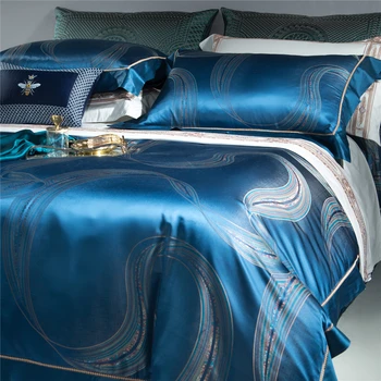 26 Momme Dut Ipek 4 Adet Yatak Setleri Ipliği Boyalı Jakarlı Moda Renkli Çizgiler Nevresim Çarşaf Yastık Kılıfı Elyaf Kraliçe