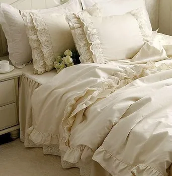 Avrupa bej dantel yatak seti, 4 adet prenses fairyfair zakka tarzı tam kral kraliçe ev tekstili pamuk örtüleri yastık nevresim