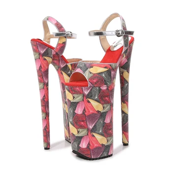 Crossdresser platformu Stilettos Sandalet 26 cm elmas şeklinde desen Ince Topuklu Pompalar Glitter Ayakkabı Kadın Parti Striptizci Sandalet