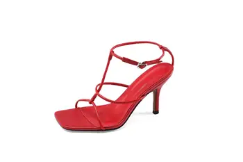 Kmeioo Kadın moda Lüks muhtasar yüksek topuklu Sandalet bayanlar Hakiki Deri comfortabale seksi Çapraz bağlı Ayakkabı artı boyutu 8 cm