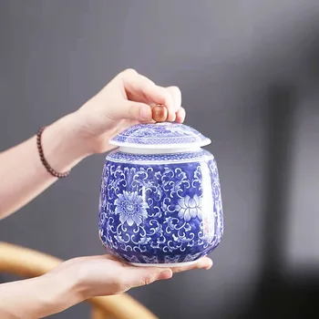 Mavi Beyaz Porselen Çay Teneke Kutu Nem Geçirmez dokunmamış Kapak Çay Can Seramik Mühürlü Depolama Tankı Çin Ev Çay Can