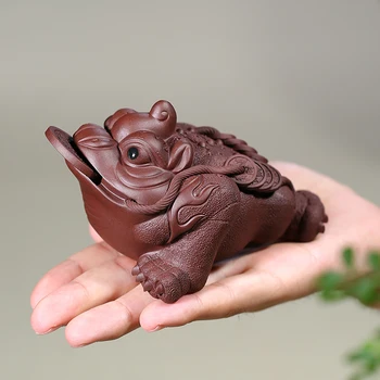 Saf el yapımı mor kum çay pet süsler yükseltebilirsiniz üç bacaklı Altın Kurbağa çay çay masa üzerinde oynamak için