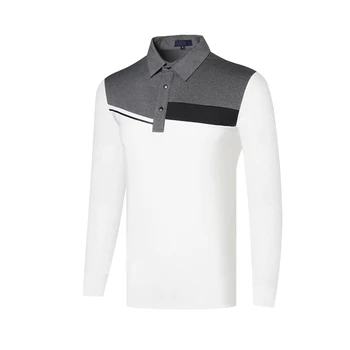 Sonbahar ve kış golf giyim erkek uzun kollu T-shirt nefes çabuk kuruyan spor eğlence üst boncuk kumaş polo gömlek